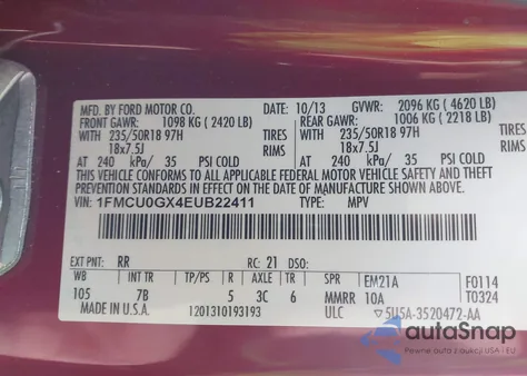 2014 Ford Escape Se from USA, damaged, VIN 1FMCU0GX4EUB22411